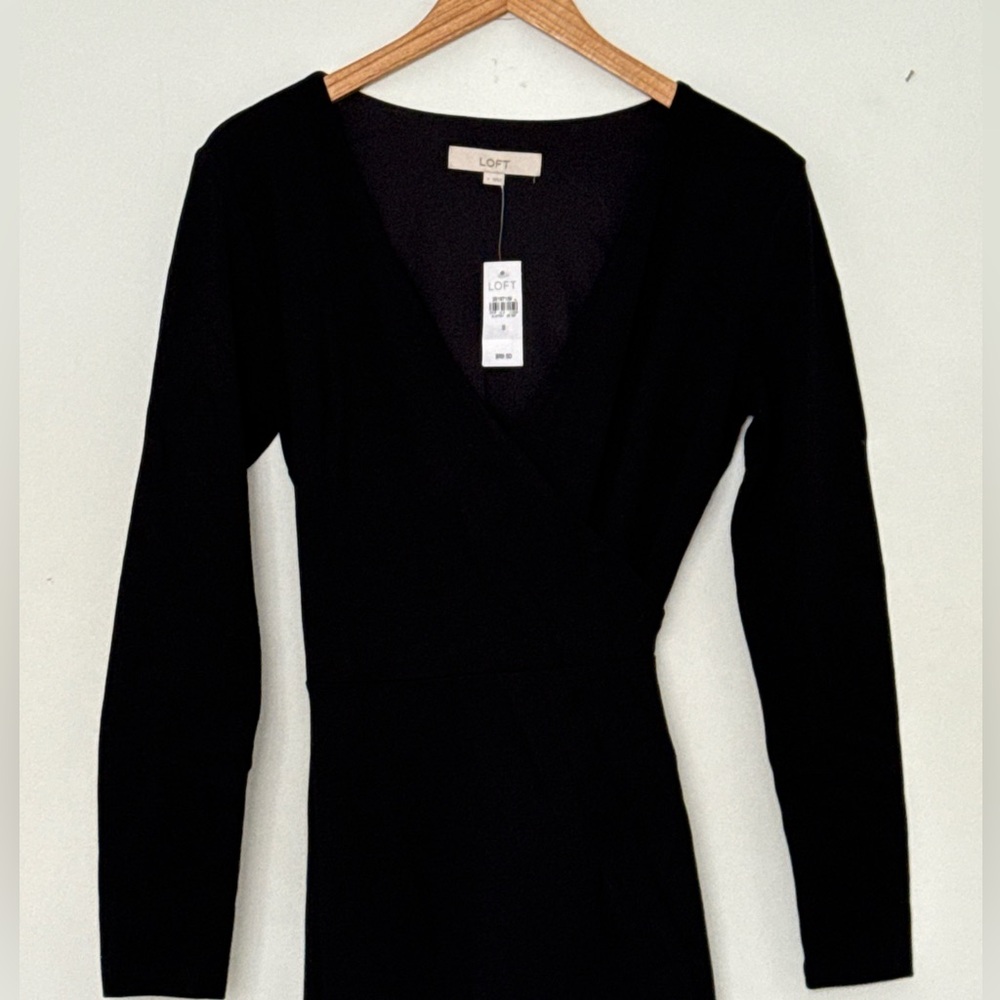 Ann Taylor LOFT Long Sleeve Black Faux Wrap Dress – NWT! Size Small